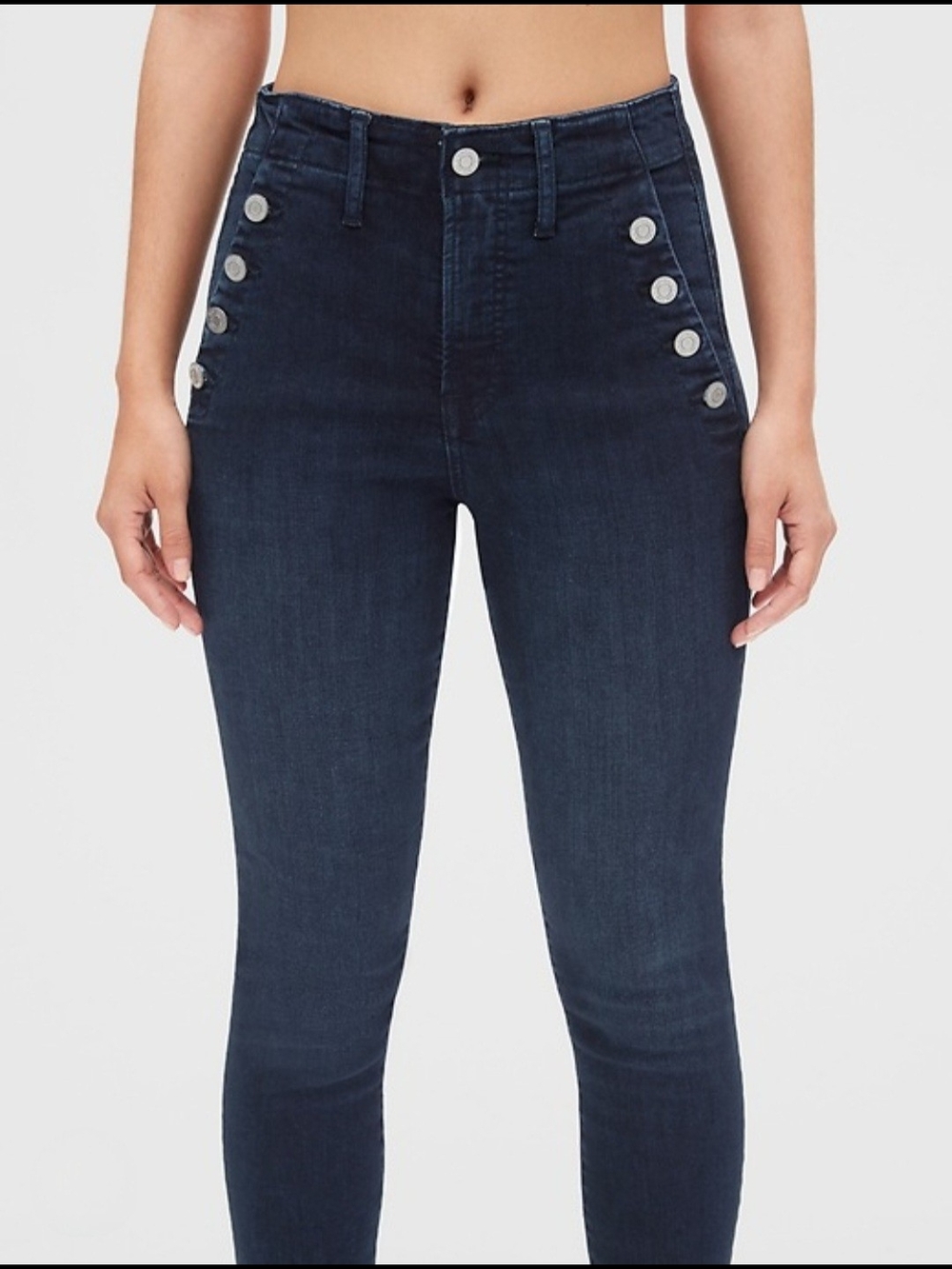 GAP Navy High-Rise Button-Accent Skinny Sailor Jeans